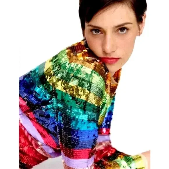 Mac Duggal Rainbow Sequin Mini Long Sleeve Dress Fun Pride size 6 - Picture 6 of 7